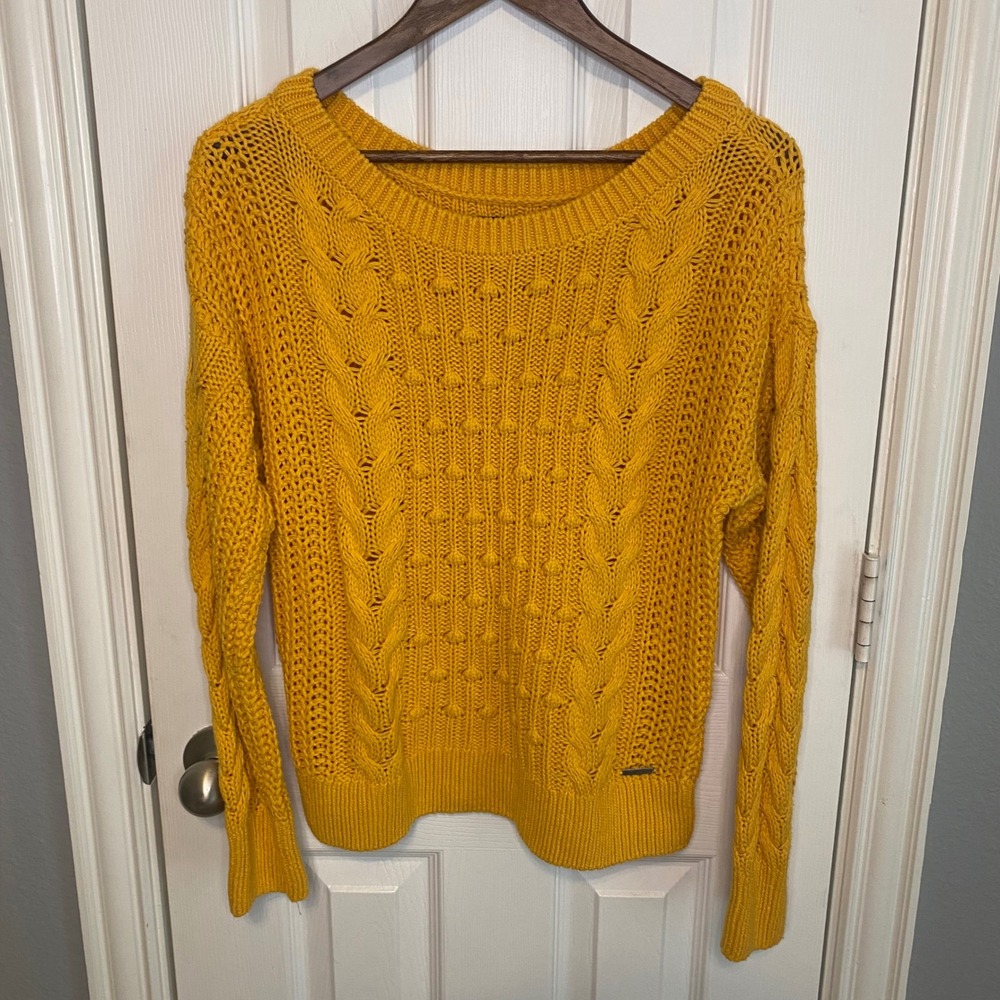 Abercrombie & Fitch Womens Mustard Yellow Cable Knit Popcorn Sweater Medium
